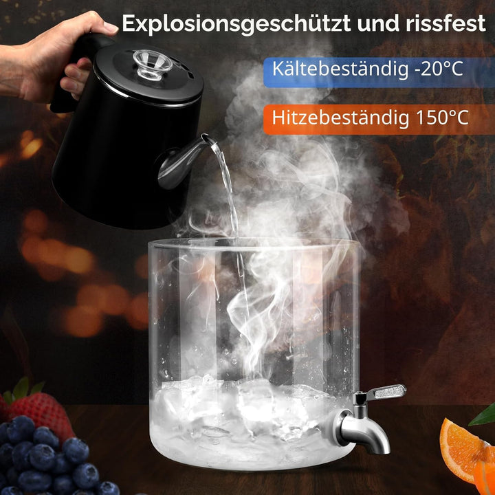 Getränkespender mit Ständer, 10L Getränkespender aus Glas mit rostfreiem Wasserhahn, Getränkespender
