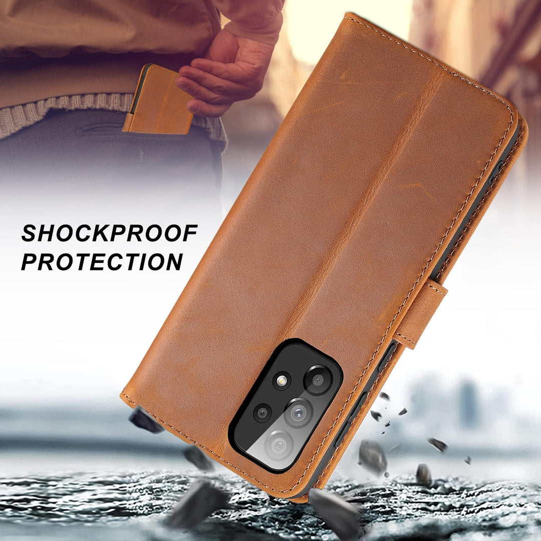 LENSUN Echtleder Hülle für Samsung Galaxy A33, Handyhülle Echt Lederhülle [Kartenfach] [RFID Schutz]