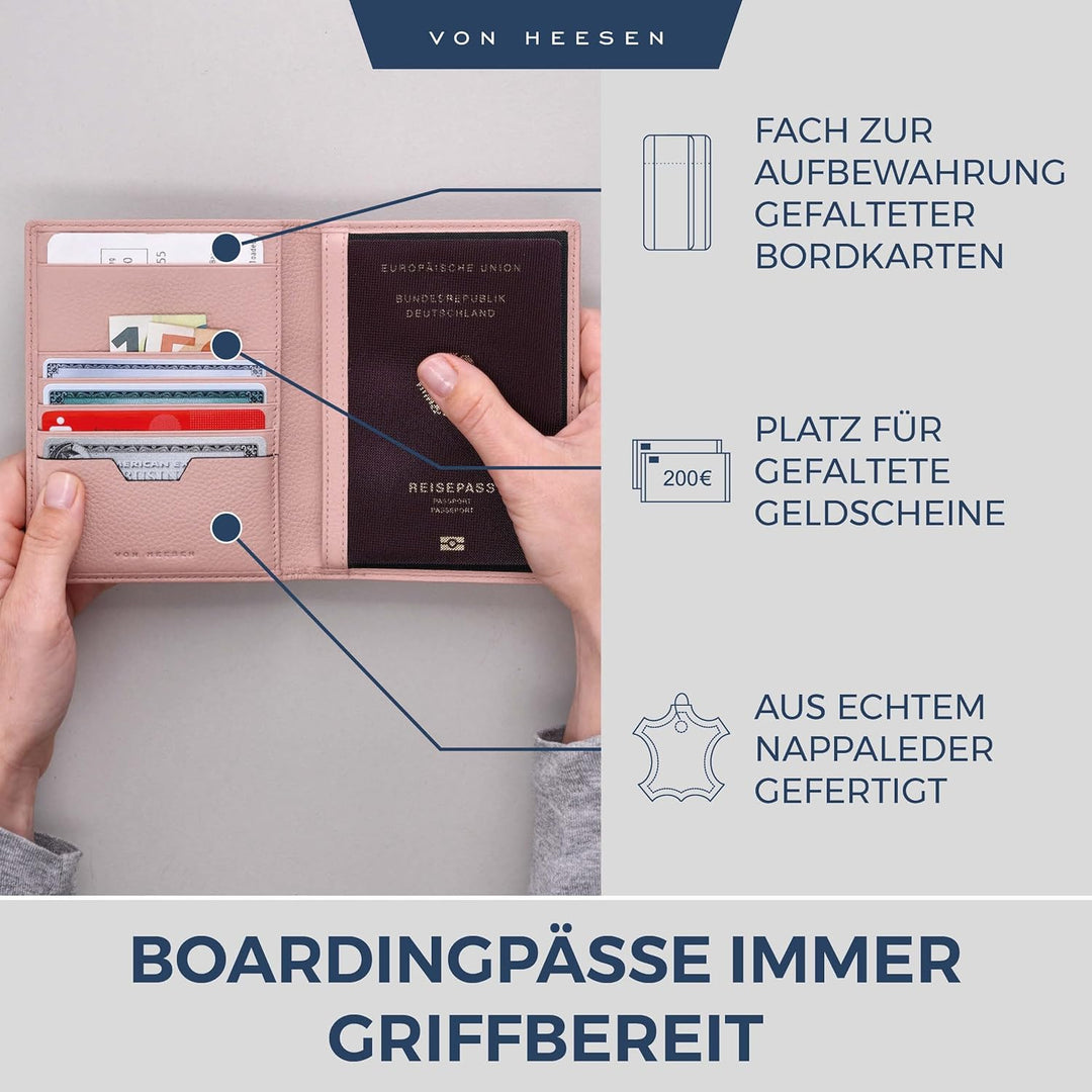 VON HEESEN® Reisepasshülle Leder Etui mit RFID-Schutz - Passhülle Passport Reisepass Mappe Hülle Org