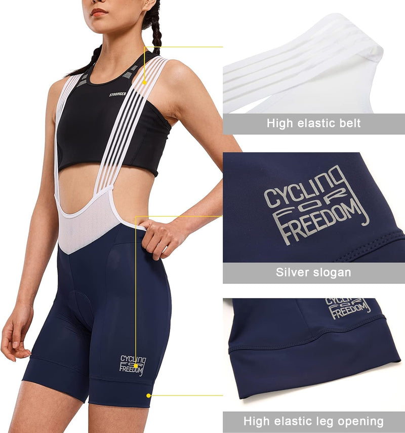 Fahrradhose Damen Lang mit Träger Fahrrad Trägerhose Gepolstert Radhose Lang mit Träger mit Taschen,