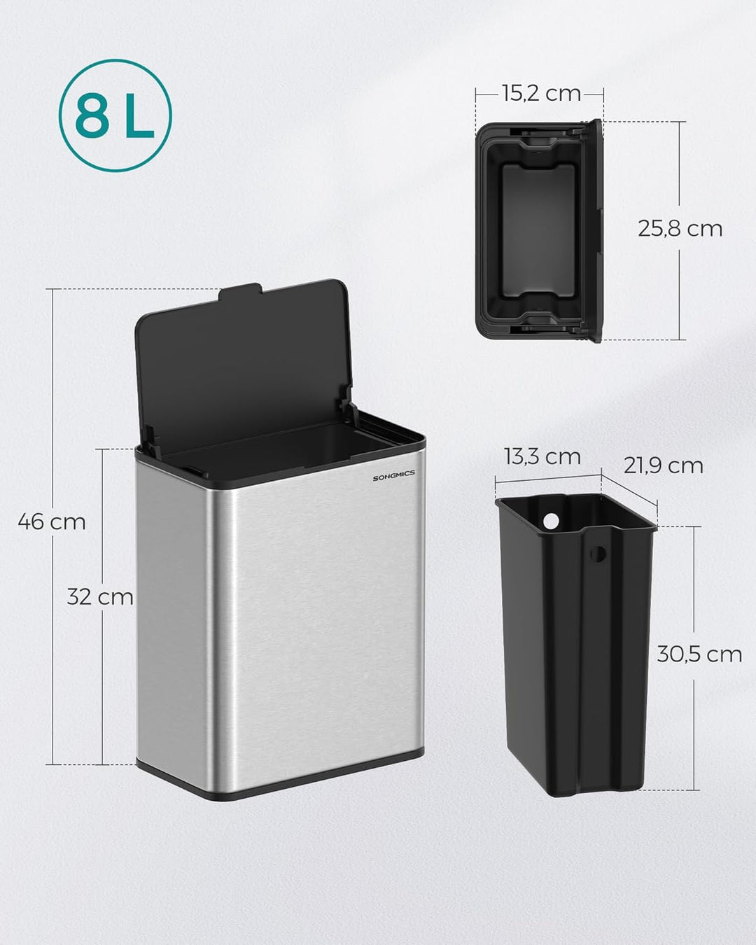 SONGMICS Mülleimer hängend, 8 L Komposteimer Küche, Stahl-Abfalleimer mit Deckel für Biomüll, mit Ha