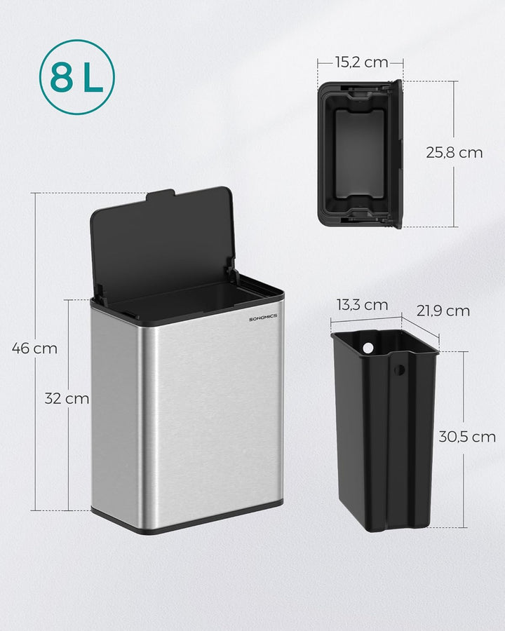 SONGMICS Mülleimer hängend, 8 L Komposteimer Küche, Stahl-Abfalleimer mit Deckel für Biomüll, mit Ha