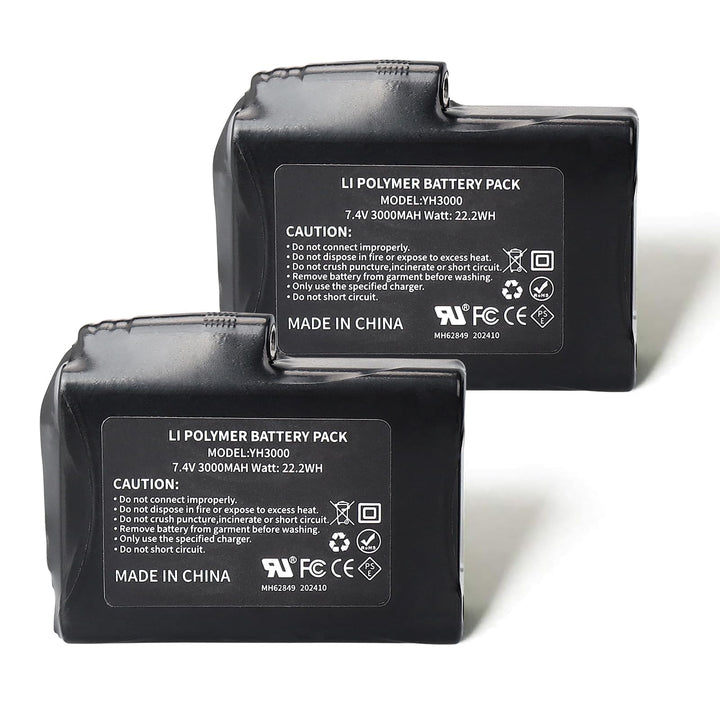 2 Stück 7,4 V 3000 mAh 22,2 Wh Li-Polymer-Akku für b-eheizte Handschuhe, Socken, Mützen, be-heizte S