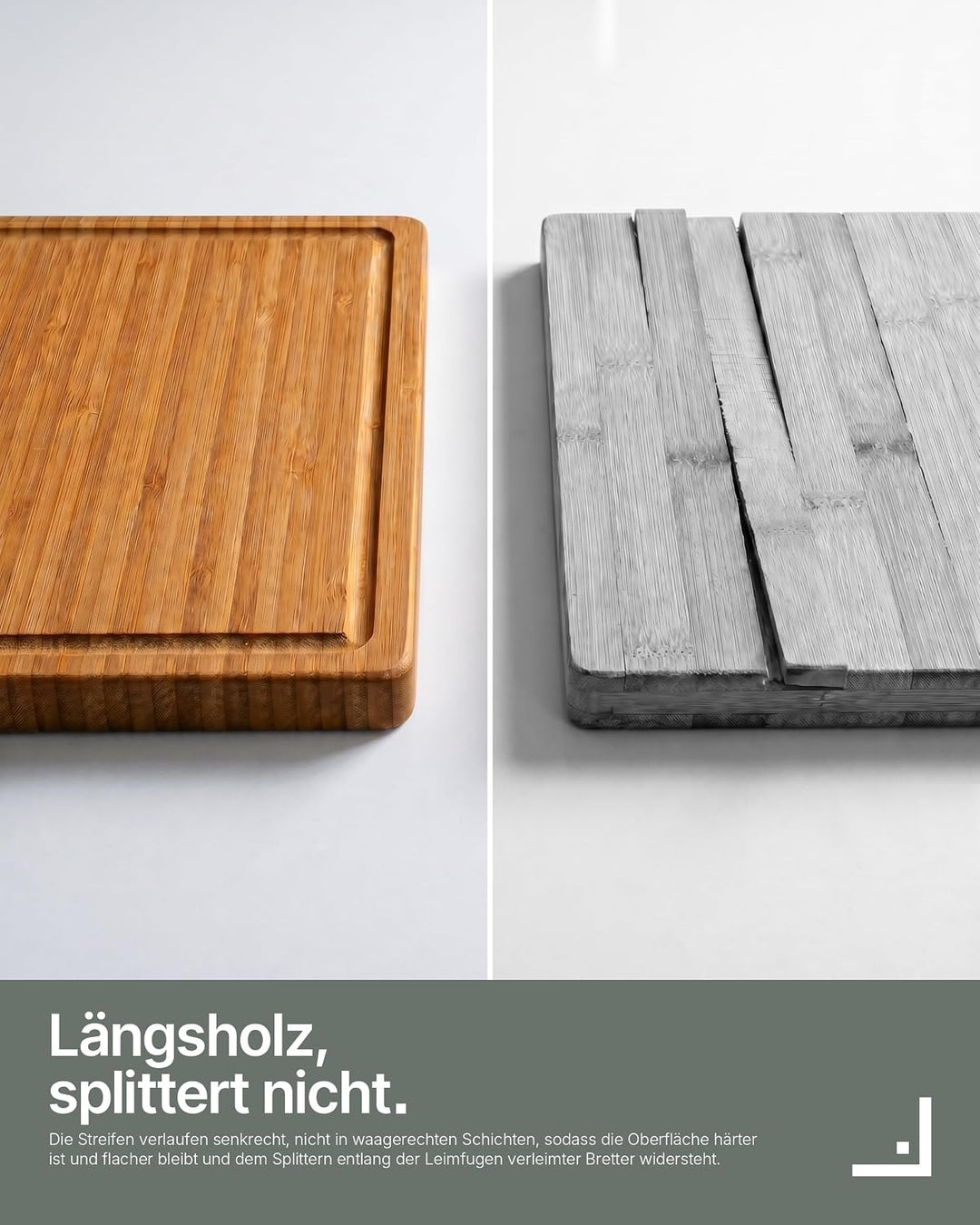 LARHN Bambus Schneidebrett Holz mit Griff &amp; Saftrille - 38,5x25x2 cm | Massiv, vertikal verleimt, we
