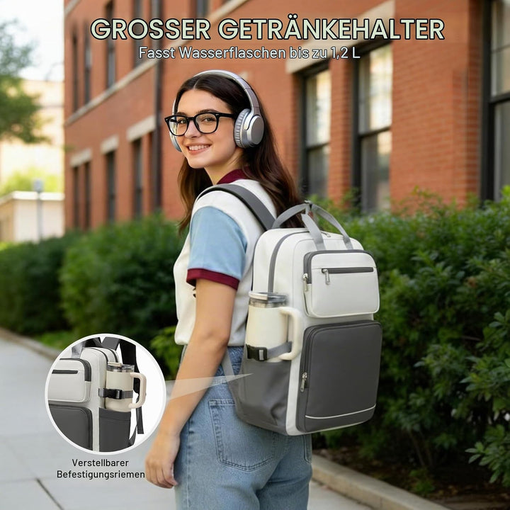 KONO Rucksack Damen 15,6 Zoll Laptop Rucksack, Grosse Wasserdicht Schulrucksack mit Flaschenfach, 2