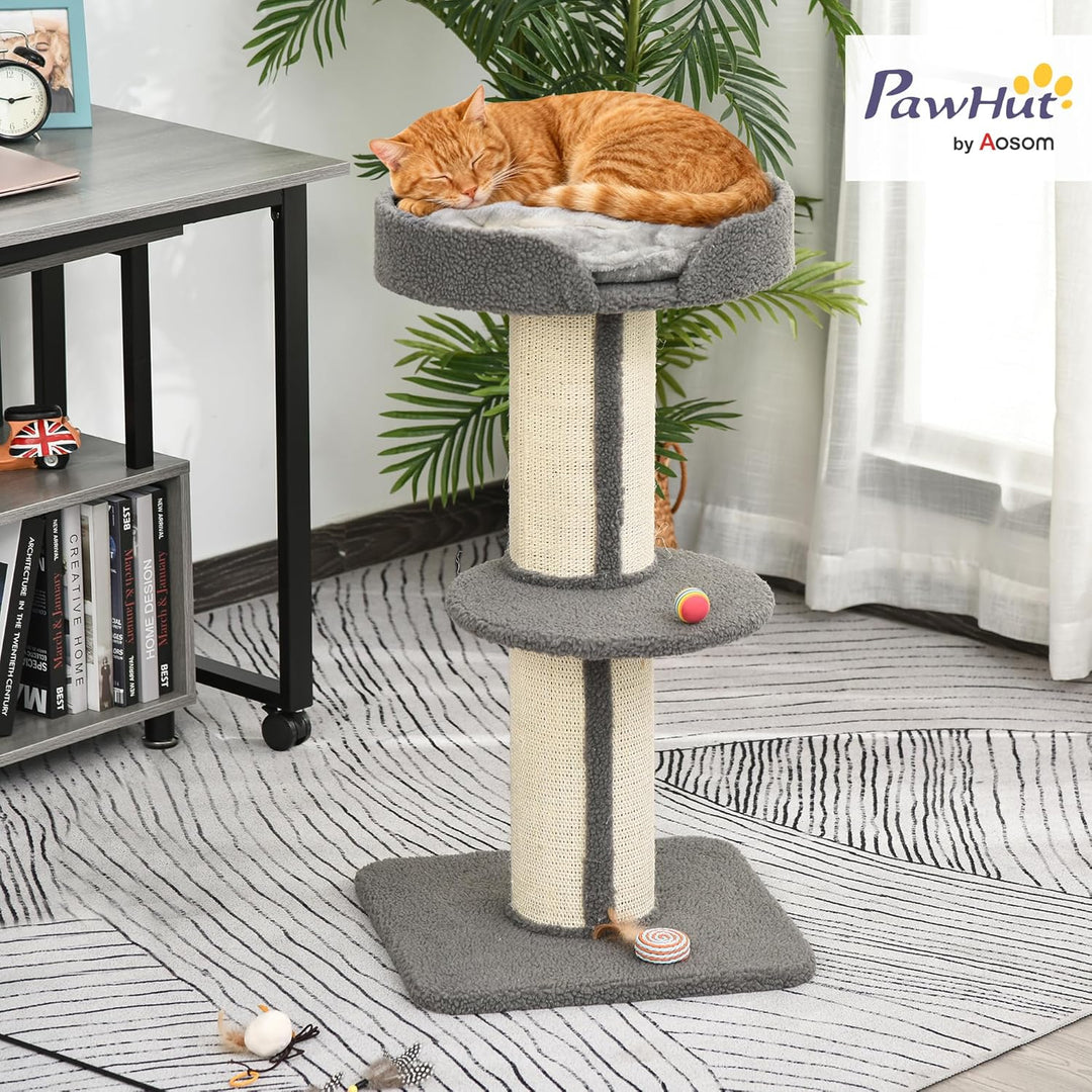 PawHut Kratzbaum Katzenturm 91 cm mit Sisalstämme, Plattform, Kissen mehrstöckiger Katzenkratzbaum,