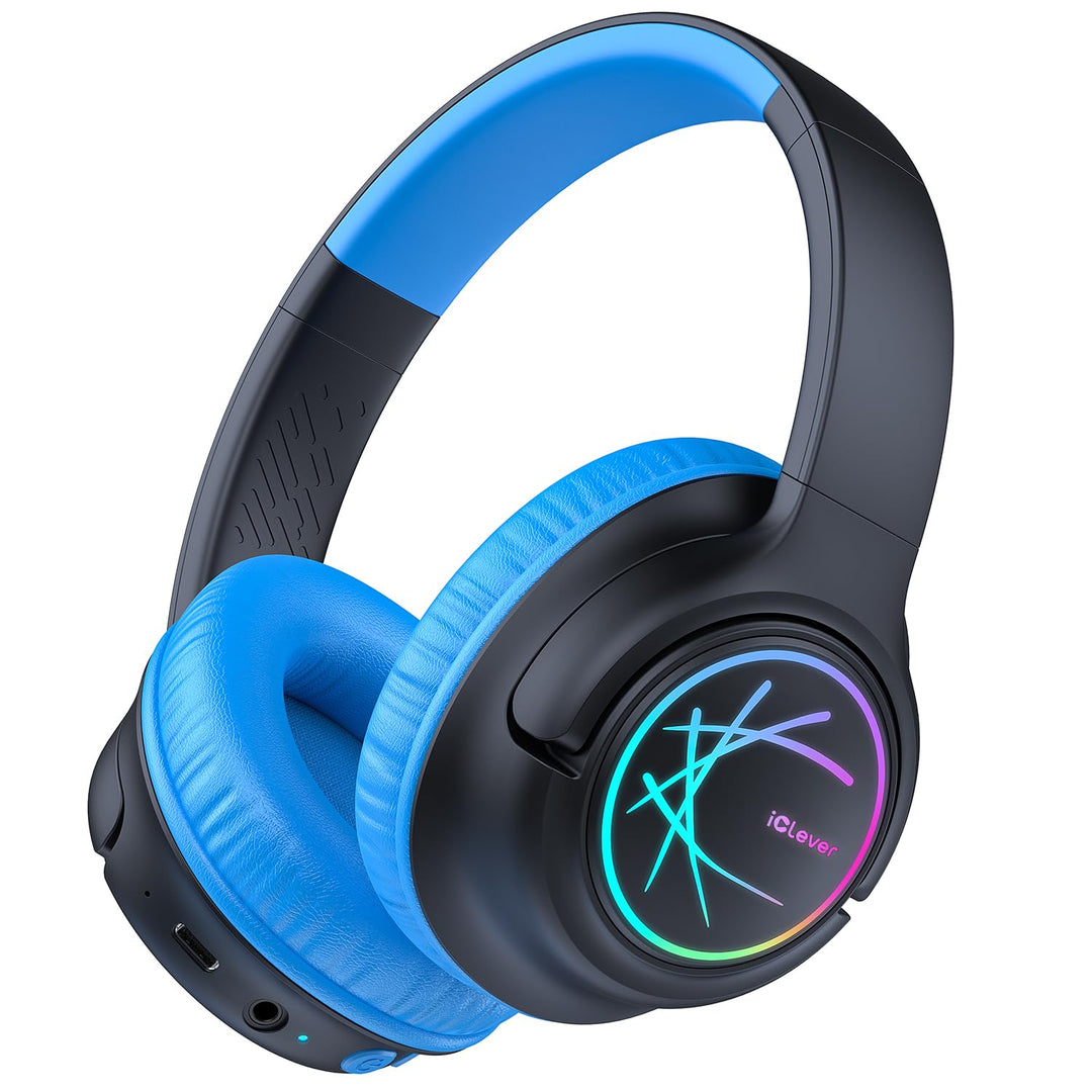 iClever Bluetooth kopfhörer Kinder mit LED-Leuchten, 74/85/94dB Lautstärkebegrenzung, 43 Stunden Spi