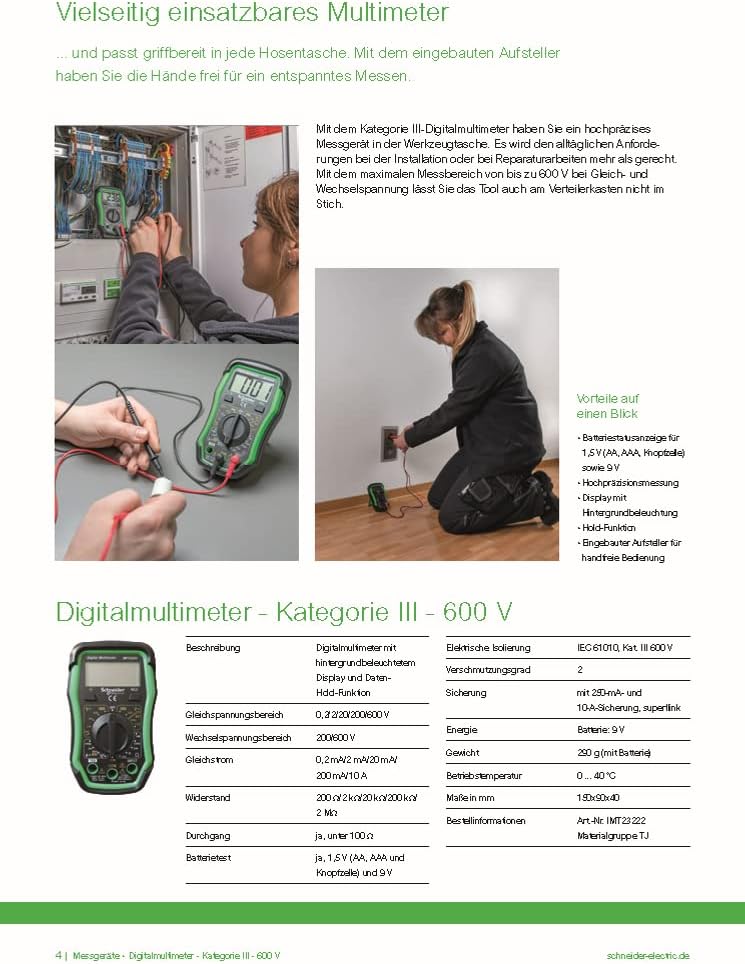 Schneider Electric - Thorsman Digital Multimeter mit LCD-Display Beleuchtet, Kategorie 3, Batterie 9