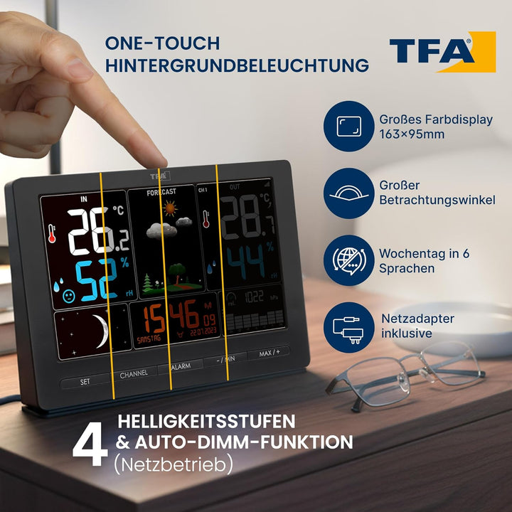 TFA Dostmann Funk-Wetterstation Season 2, 35.1118, mit Aussensender, Wettervorhersage, Farbdisplay,