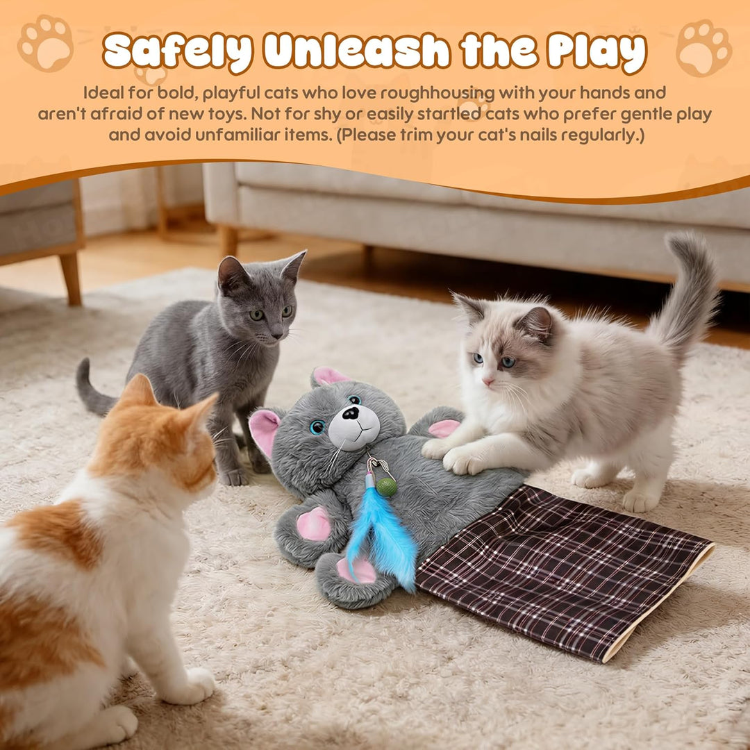 Katzen Wrestling Handschuh, Interaktives Katzenspielzeug Handpuppe mit Plüsch & Katzenminze, dicker