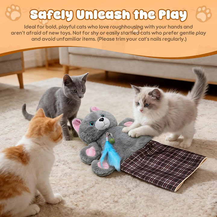 Katzen Wrestling Handschuh, Interaktives Katzenspielzeug Handpuppe mit Plüsch & Katzenminze, dicker