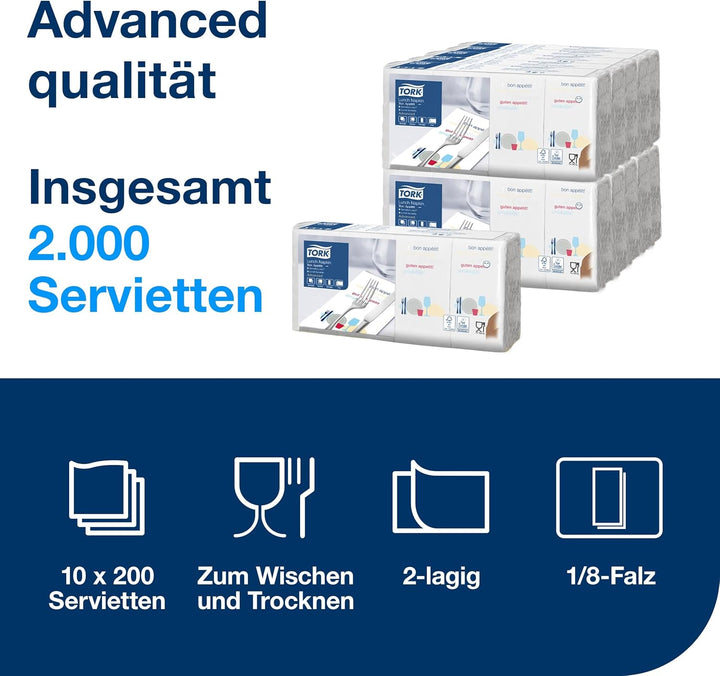 Tork 477303 Guten Appetit Lunchserviette 1/8 Falz / 2-lagige Papierservietten für Snacks oder kleine
