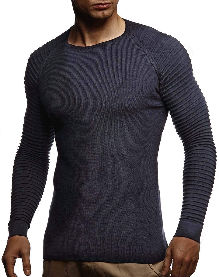 LEIF NELSON Herren Strickpullover Basic Rundhals Crew Neck Sweatshirt Langarm Sweater Feinstrick LN2