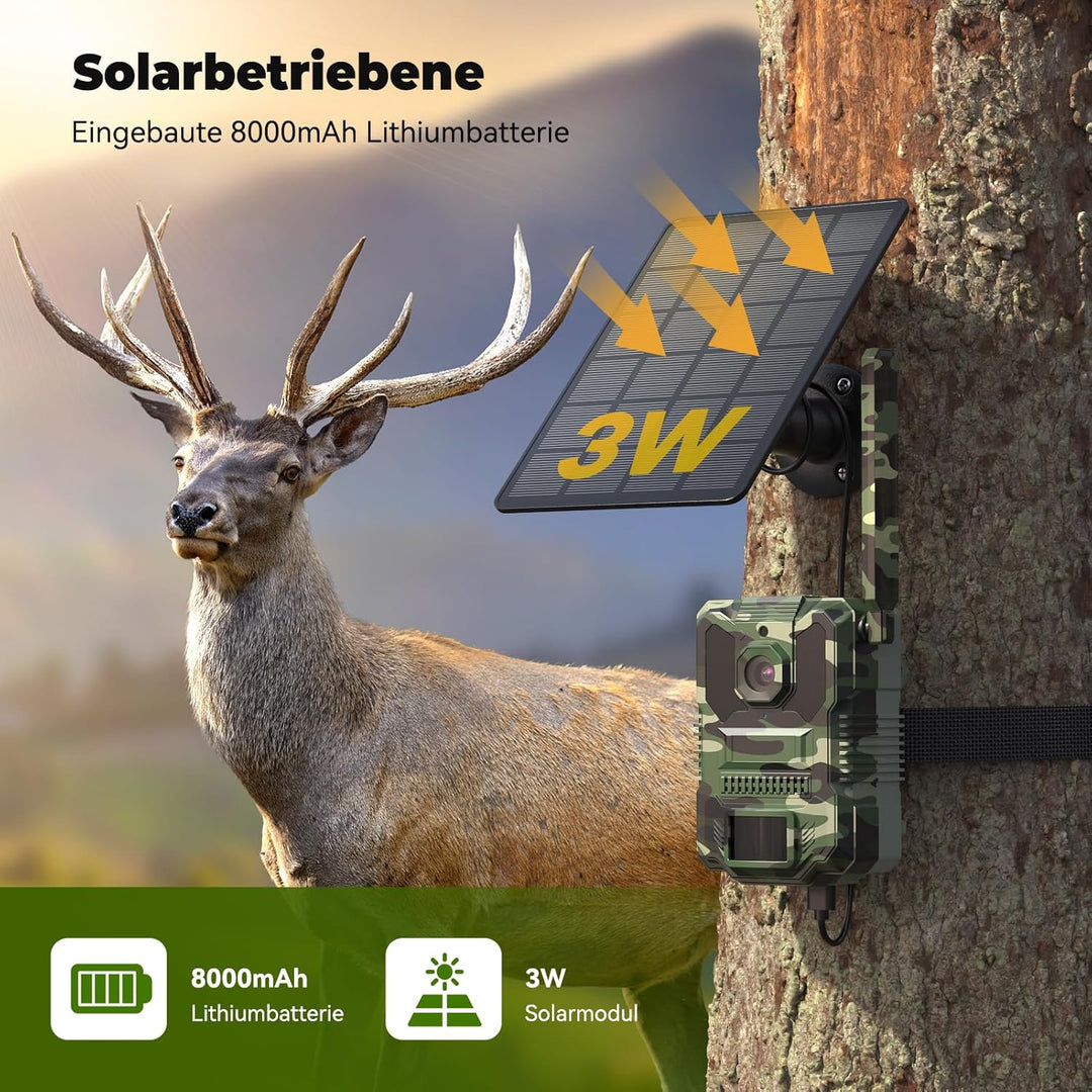 4G LTE Solar Wildlife Camera mit SIM Karte, Wildkamera mit handyübertragung app, Wildtierkamera mit