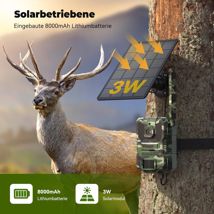 4G LTE Solar Wildlife Camera mit SIM Karte, Wildkamera mit handyübertragung app, Wildtierkamera mit