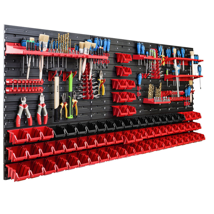 Lagersystem Werkstattregal | 172 x 78 cm | 72 stck. Box | Wandregal mit Werkzeughalterungen und Stap