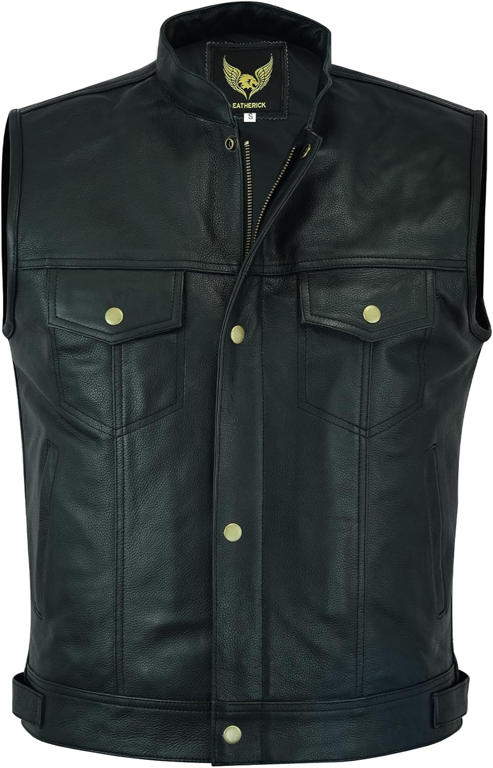 Leatherick Herren Biker Weste aus echtem Leder mit offenen Knöpfen für Reiten und modische Weste (2X
