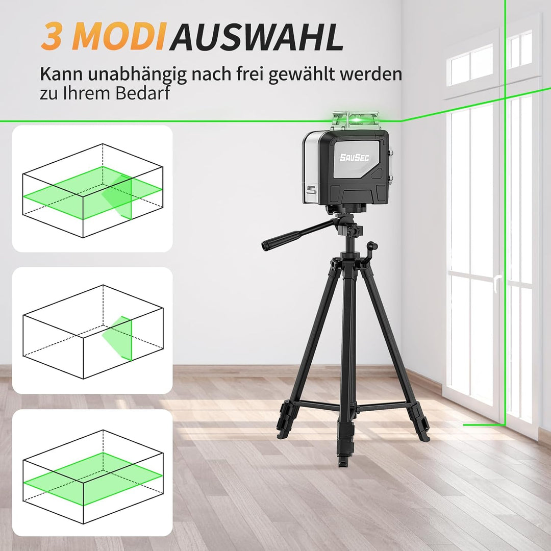 Laser Wasserwaage Grün 45 M, SAVSEC 1 × 360° Kreuzlinienlaser Selbstnivellierendes, 5 Linien Kreuzla