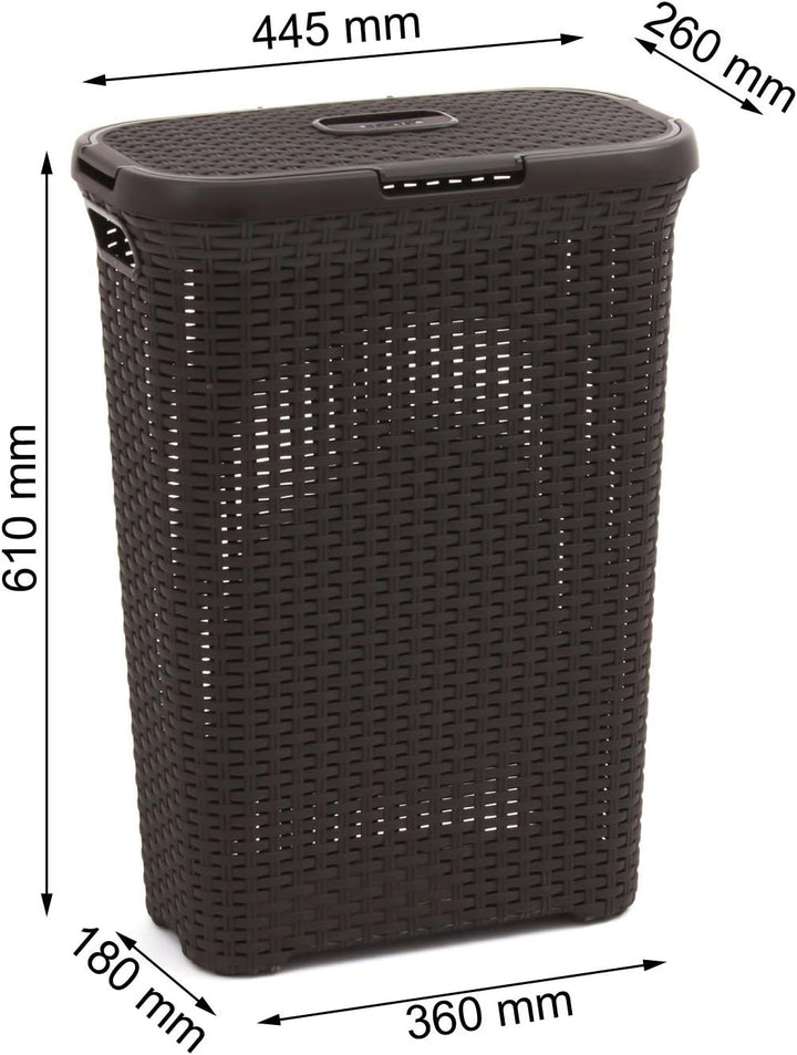 Curver Rattanoptik 40 Liter Wäschebox, Plastik, dunkelbraun, 44.7 x 26.5 x 61.2 cm, Dunkelbraun