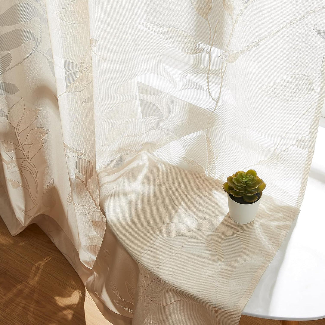 Treatmentex Durchsichtig Spitze Vorhang Jacquard Gardinen mit Ösen Blättermuster Halbtransparente Vo