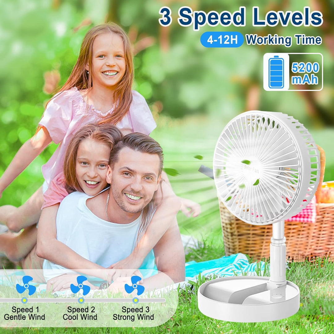 BoloShine Klappbarer Standventilator, Mini Teleskopventilator USB Wiederaufladbarer Ventilator Solar