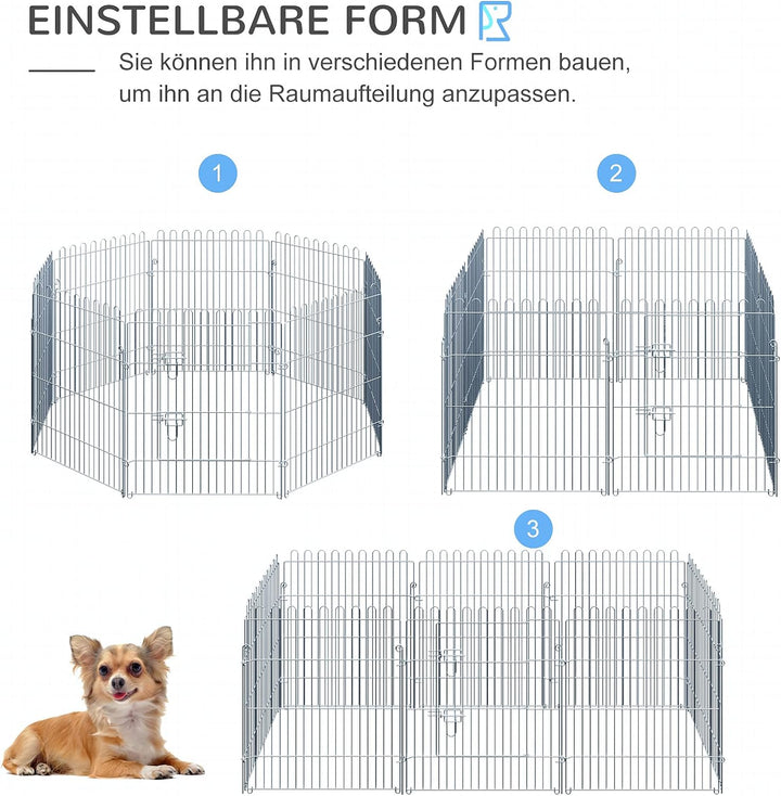 PawHut Freilaufgehege Welpenauslauf Welpenzaun Laufstall Welpengitter für Tiere 8-teilig B63 x H76 c
