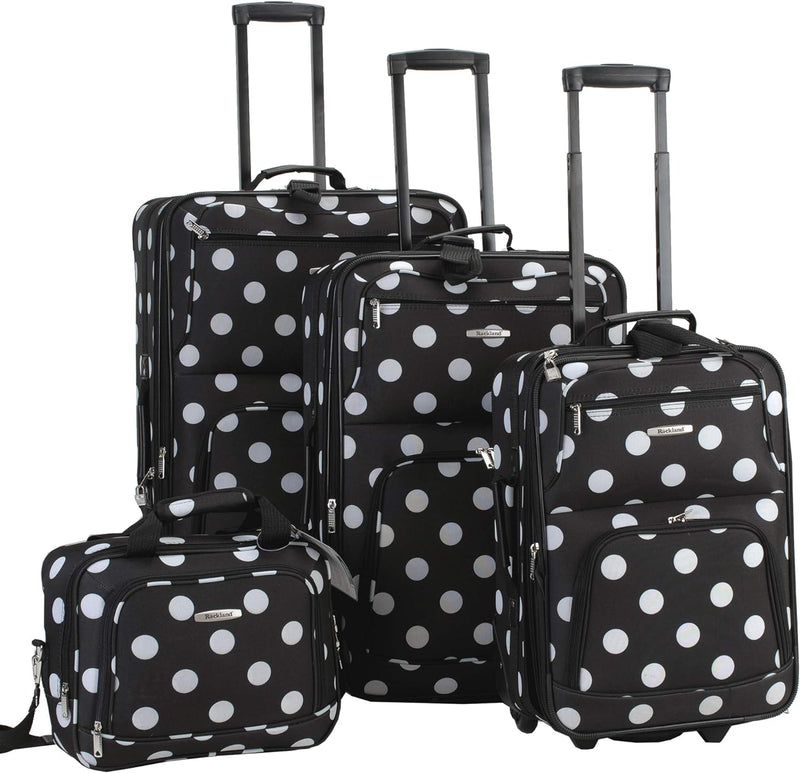 Rockland Polka Softside Gepäck-Set, aufrecht stehend, Schwarze Punkte, 4-Piece Set (14/19/24/28), Po