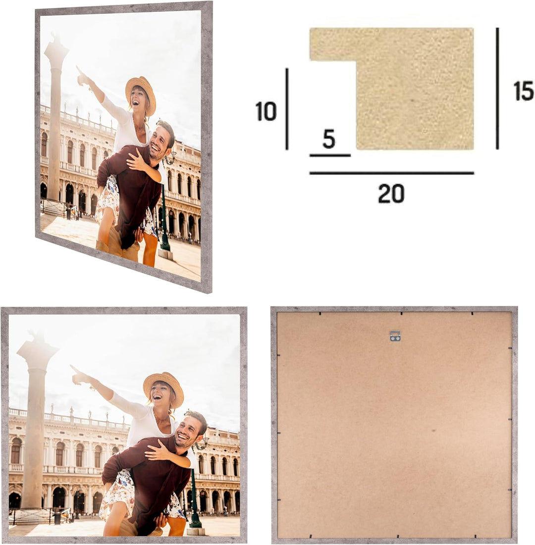 Doppelpack (2er Set) Bilderrahmen 30x40 cm, Grau/Beton, stabiles MDF-Holz Rahmen, bruchsicherem Plex