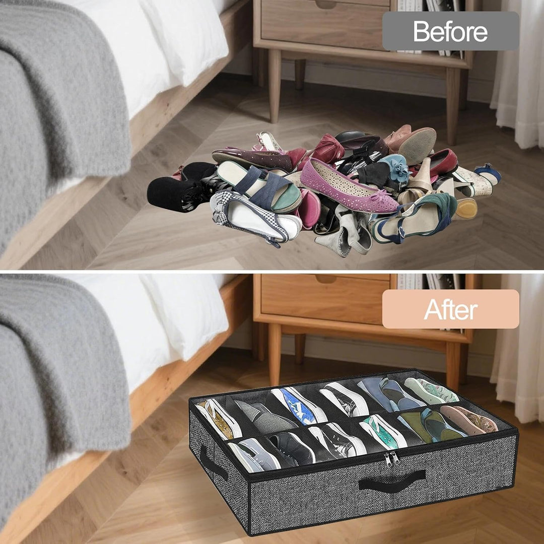 2 Stück Unterbett Schuhaufbewahrung Box mit Durchsichtigem Deckel, Schuhorganizer Schrank Faltbare,