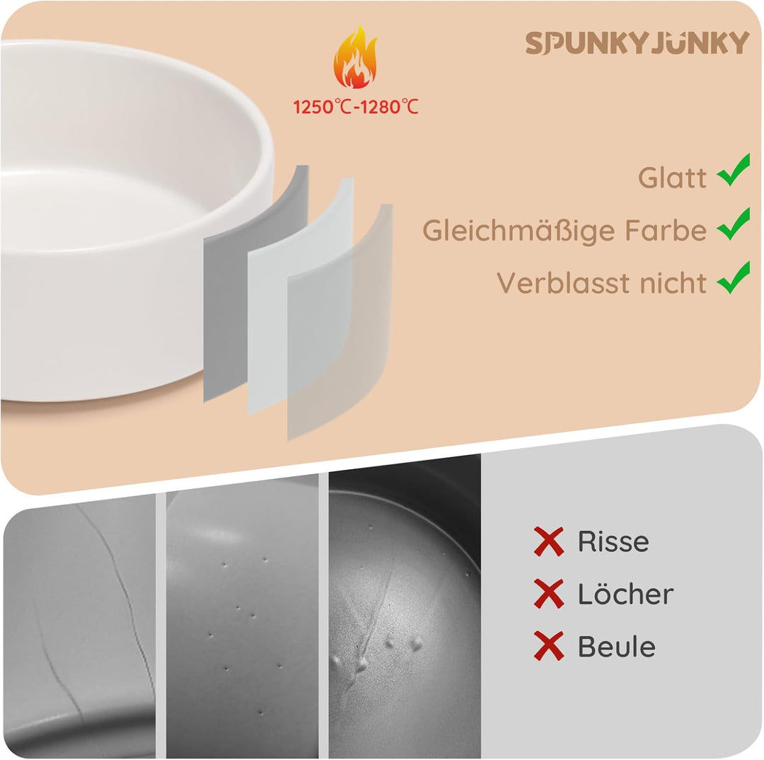 SPUNKYJUNKY Hundenapf Keramik Doppel Hund Futternapf mit Bambus Ständer für Grosse Hunde (1800ml, We