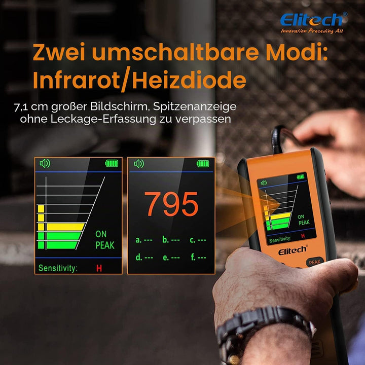 Elitech Kältemittelleckdetektor IR-200 2-in-1 Infrarot & Beheizte Diode Dual Sensor Hohe Empfindlich