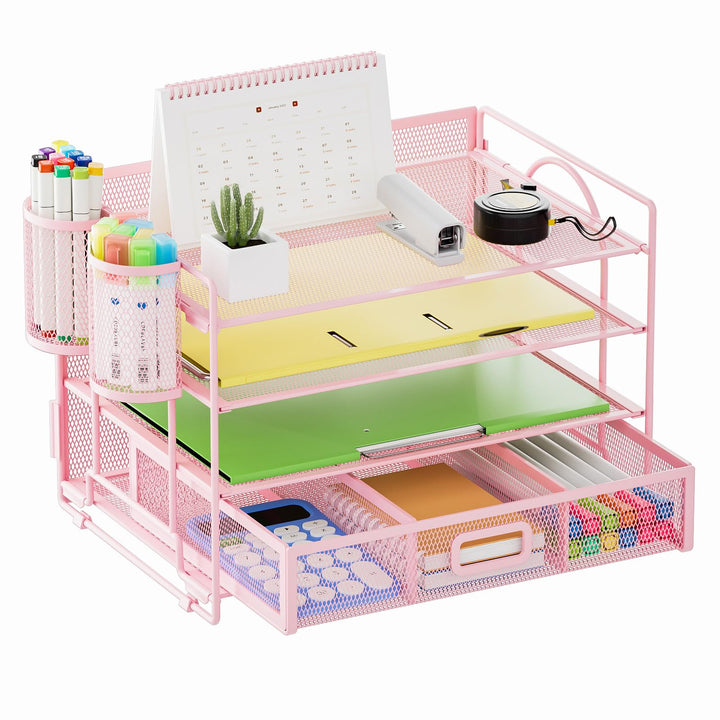 Marbrasse Schreibtisch Organizer Tablett,4 Ebenen Papier Briefablage Organizer mit Schublade und 2 S