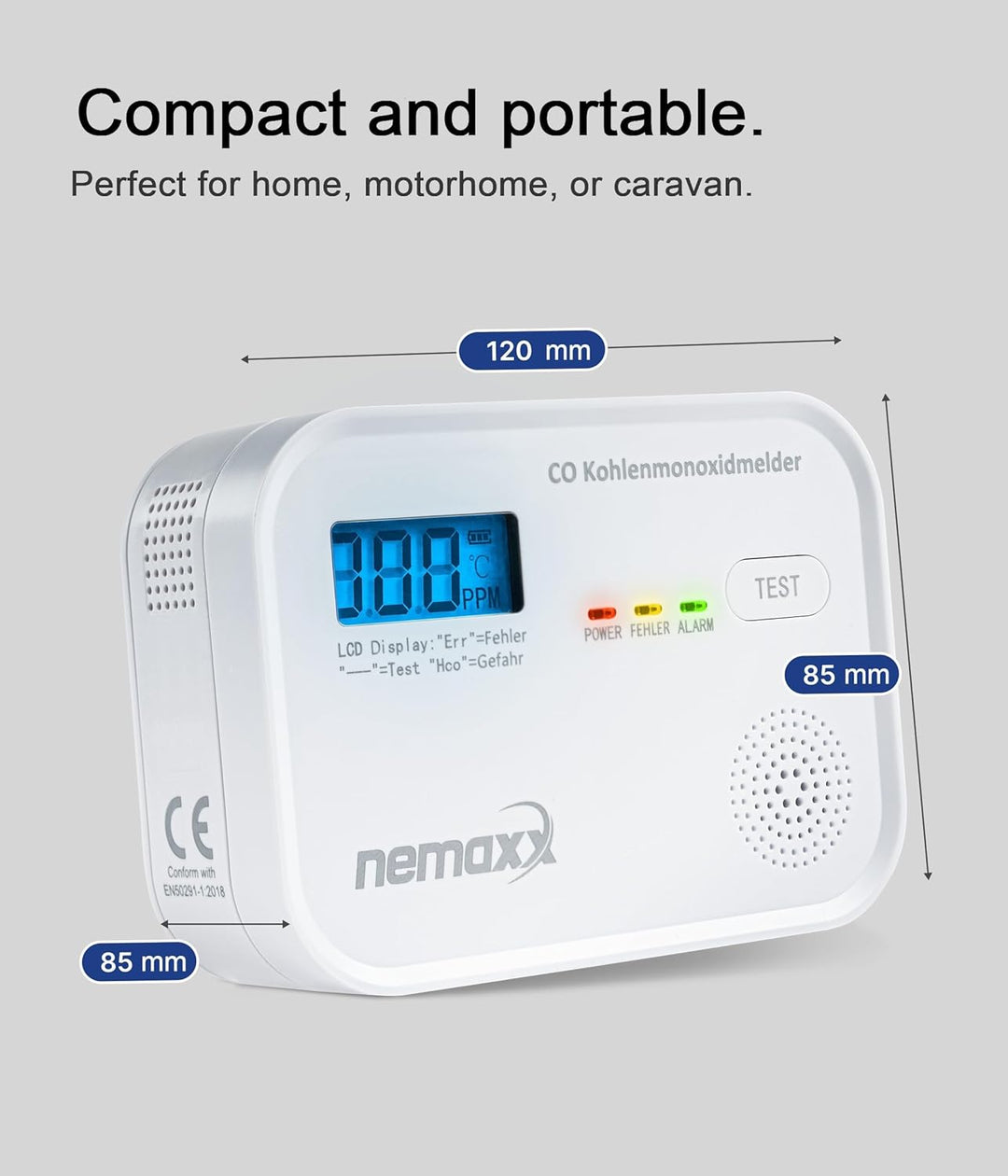 CO Melder Kohlenmonoxid Gasmelder Gaswarner Rauchmelder Nemaxx nach DIN EN50291