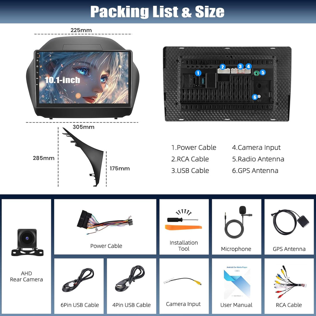 CAMECHO 4G+64G Android 15 Autoradio mit Navi Wireless Carplay für Hyundai IX35 2010-2015,doppel Din