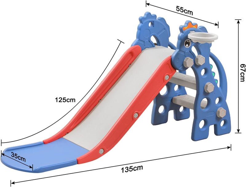Aufun 3 in 1 Faltbar Kinderrutsche Freistehende Rutsche135x53x67cm mit Basketballkorb, Kinder Rutsch
