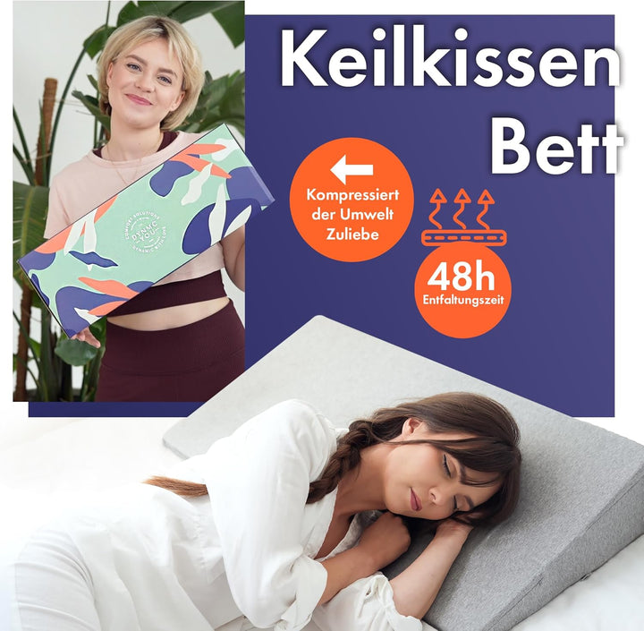 Keilkissen Bett für Bequemes Schlafen, 90cm - Premium Qualität, Modernes Design - Fester Matratzenke