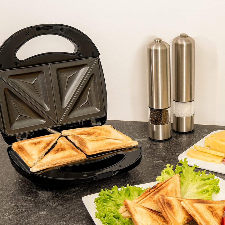 Exquisit Sandwichtoaster ST 3101 sw | Dreieck-Sandwich | Antihaft | 750 W Leistung | Schwarz | Überh