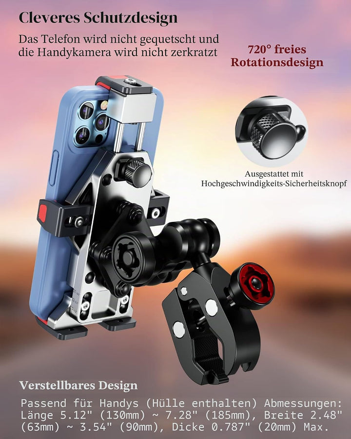 BRCOVAN Aluminiumlegierung Motorrad Handyhalterung mit Vibrationsdämpfer und Sicherheitsschalter, Ei