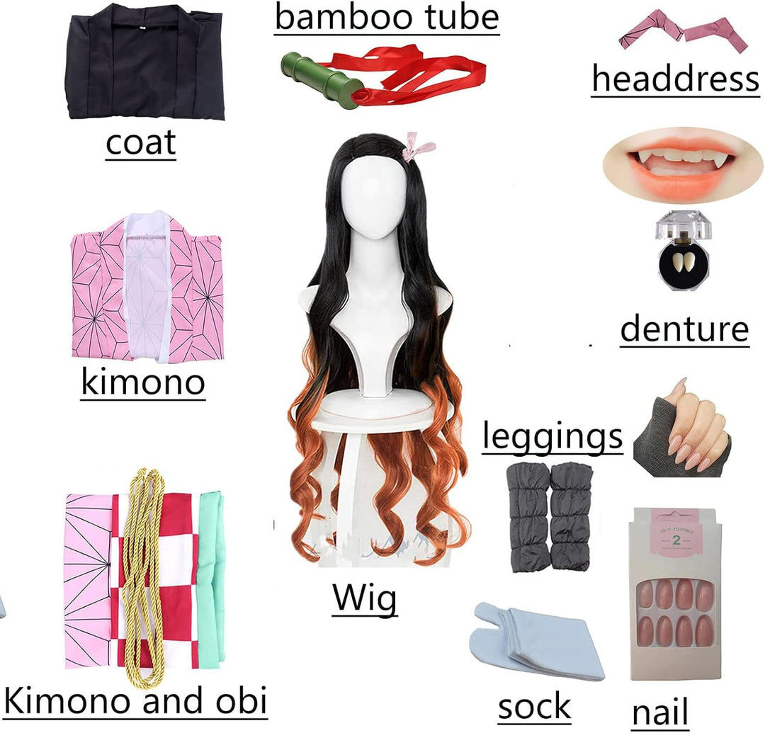 kelihood Japanischer Anime Demon Slayer Cosplay: Neozo Kamado Cosplay Kostüm Kimono Set Anime Cospla