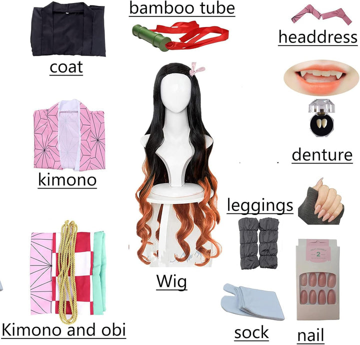 kelihood Japanischer Anime Demon Slayer Cosplay: Neozo Kamado Cosplay Kostüm Kimono Set Anime Cospla