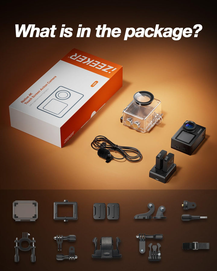 iZEEKER Action Cam 4K 24MP, Unterwasserkamera 40M Wasserdicht mit EIS,Dual-Screen-Kamera, Touchscree