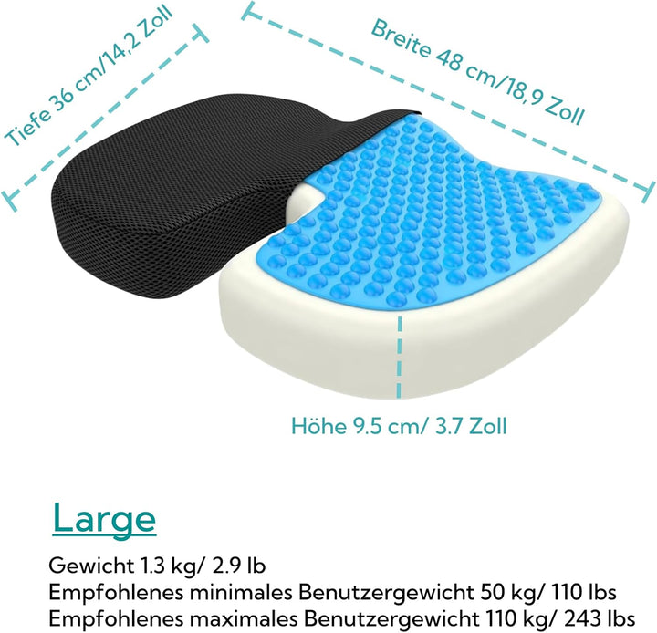 bonmedico Sitzkissen orthopädisch - Memory Foam Gel Steissbeinkissen - Ergonomisches Sitzkissen für
