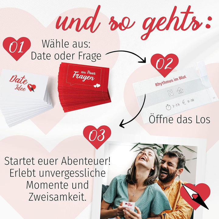 Liebeskompass Losbox Lose für Paare mit 52 Date Ideen & Fragen - Partner Geschenk für besondere Mome