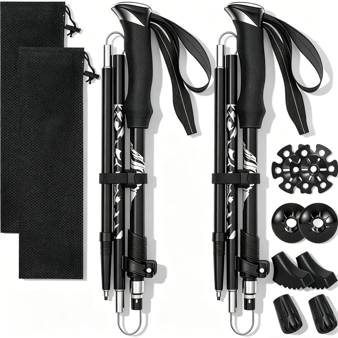 2 Stück Wanderstöcke Faltbar, Trekkingstöcke Aluminium, Verstellbar 110-130cm, Nordic Walking Stöcke