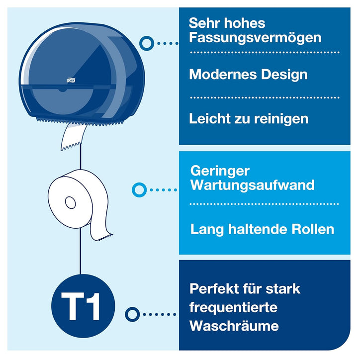 Tork 554008 Spender für Jumbo Toilettenpapier T1 / Tork Toilettenpapierspender mit extra hoher Kapaz