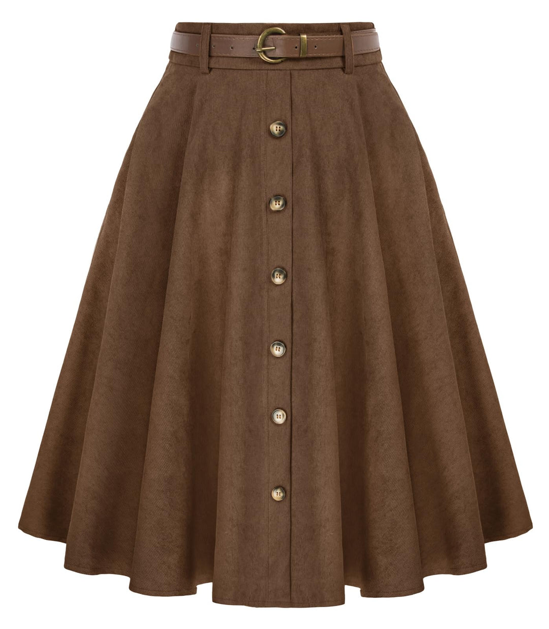 Belle Poque - Damenrock mit hoher Taille und Taschen, ausgestellt, A-Linie, Midi-Rock Dunkelbraun