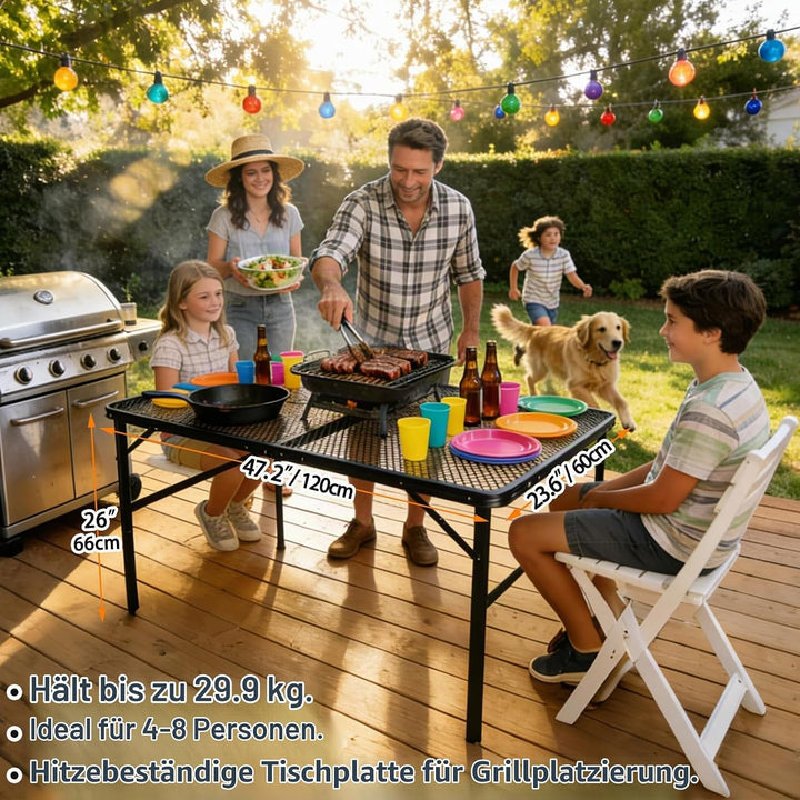 E EASTSTORM Campingtisch Klappbar 120×60cm，Gartentisch，Grilltisch mit Metallgitterplatte，Leicht und