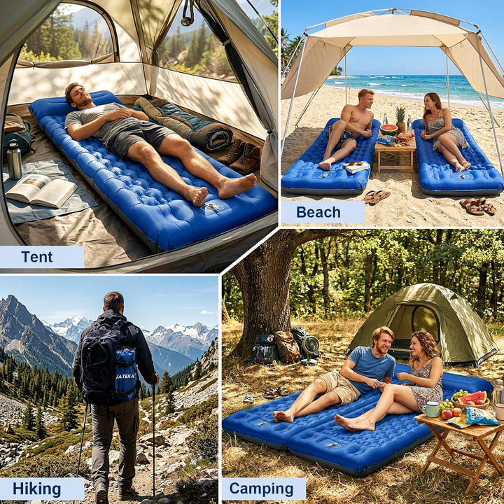 JATEKA Isomatte Camping, 12CM Dicker Aufblasbare Isomatte Sleeping Mat Blau + Grau - Einzel, Blau +