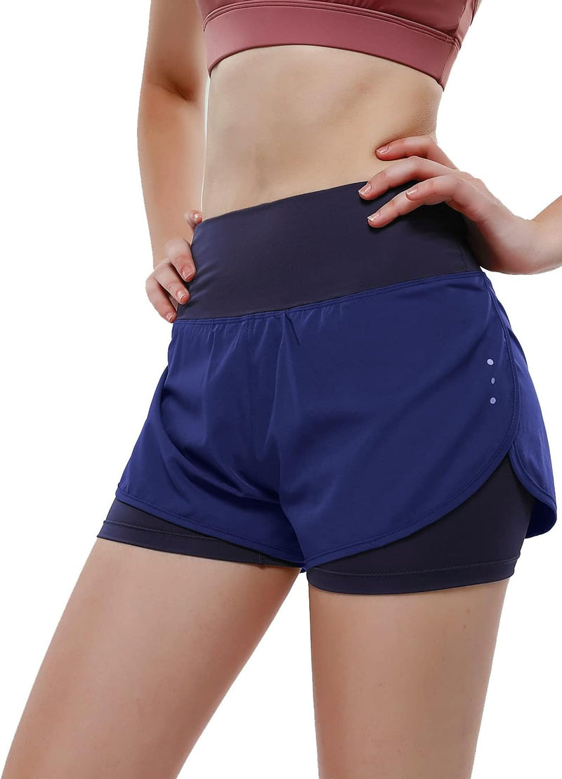 VIGVAN 2 in 1 Laufhose Damen Sport Shorts Sommer Kurze Hose Schnell Trocknend Fitness Shorts Yoga Sh