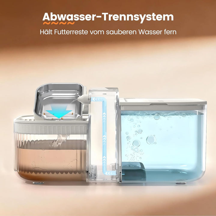 Kabelloser Katzenbrunnen, 3.5L Innovativer Trinkbrunnen mit Abwasser-Trennungs-System ohne Filterwec